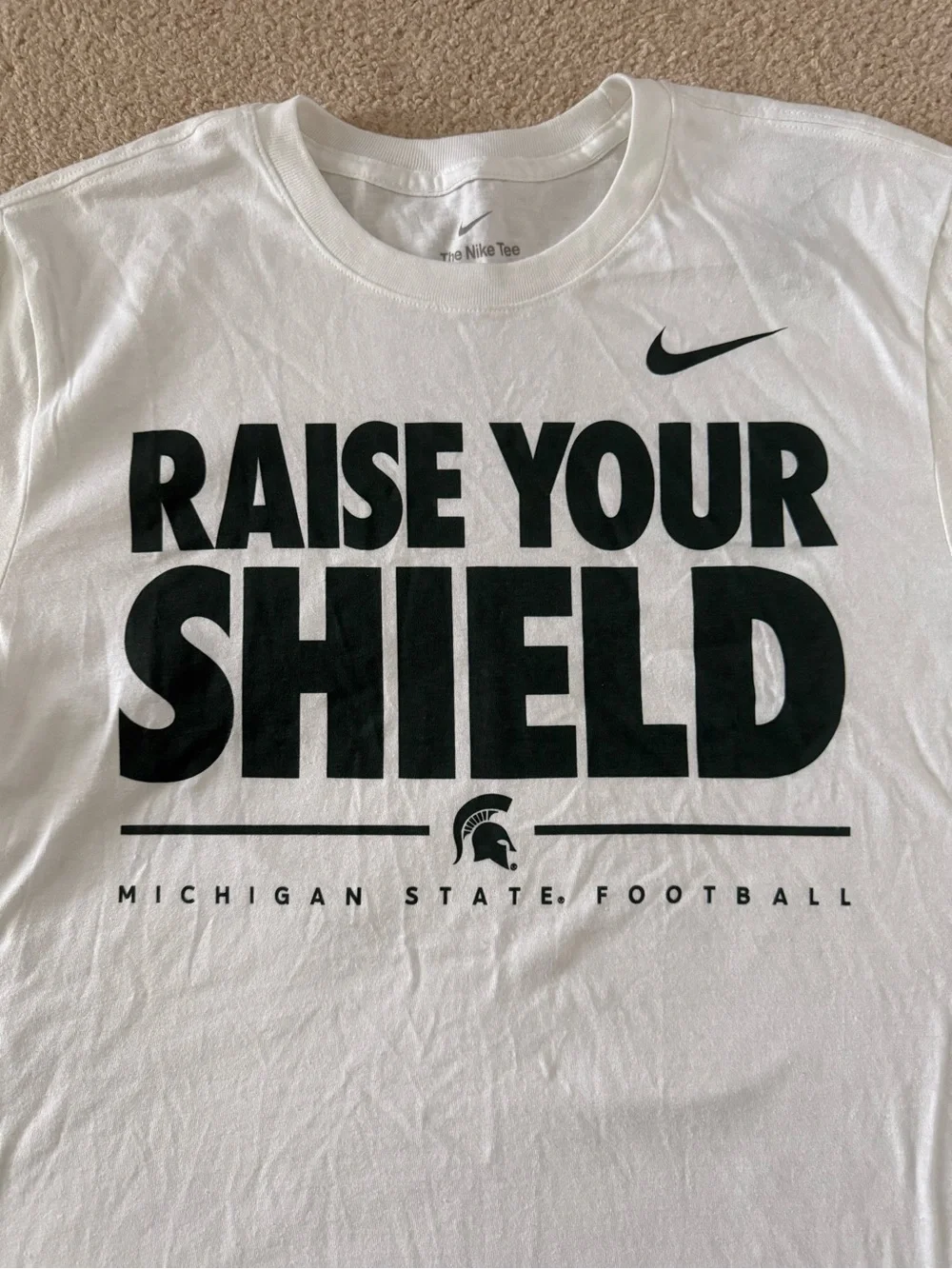 Nike White Michigan State 'Raise Your Shield' Size Medium Tee - Measurements Pic